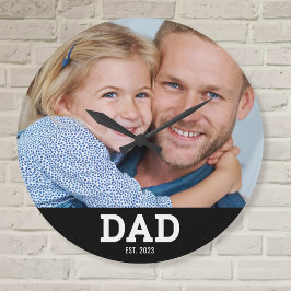 Dad Established Modern White Photo Round Stor Klocka