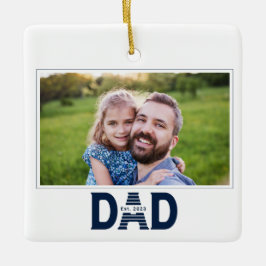 Dad Established Navy Blue Bold Dad Photo Julgransprydnad Keramik