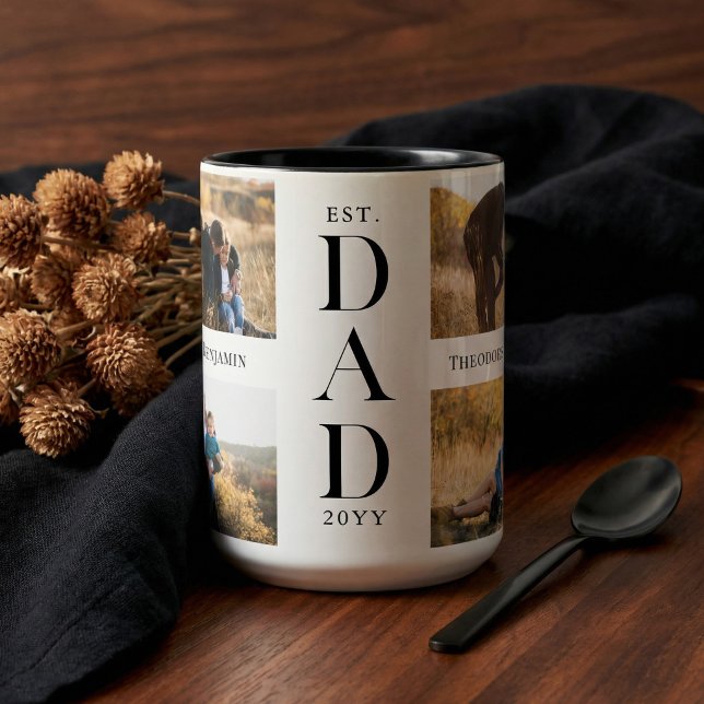 Dad Established Personalized Family Photo Collage Två-Tonad Mugg (Dad Established Personalized Family Photo Collage Two-Tone Coffee Mug)