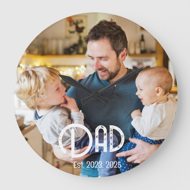 Dad Established Photo Black White Grunge Stor Klocka (Framsida)