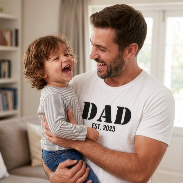 Dad Established Simple Black Typography White T Shirt (Dad Established Simple Minimal Bold Black Typography White T-Shirt)