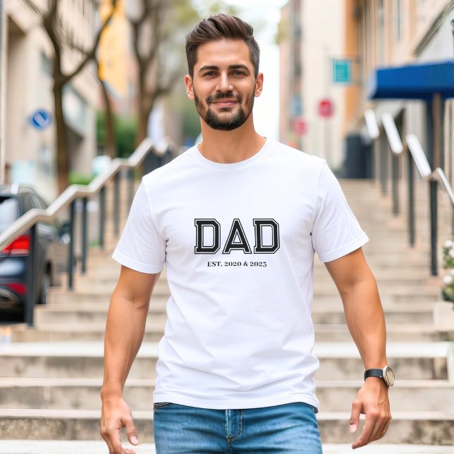 Dad Established Simple Modern Typography White T Shirt (Dad Established years design with popular block college style lettering - fully personalizable)