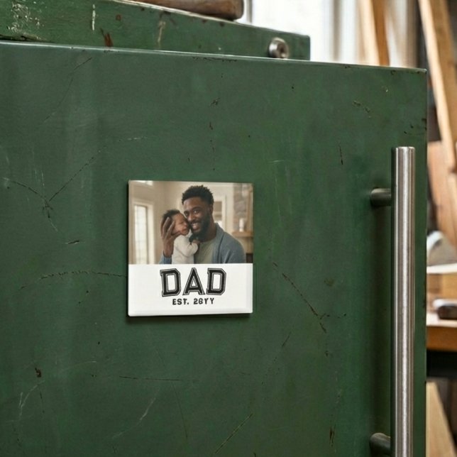 Dad Established Year Bold Black White Photo Magnet (Skapare uppladdad)