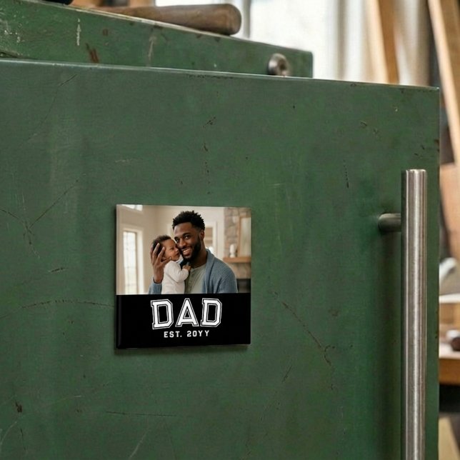 Dad Established Year Bold White Black Photo Magnet (Skapare uppladdad)