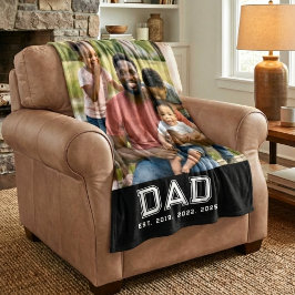 Dad Established Years Black Bold Photo Fleecefilt