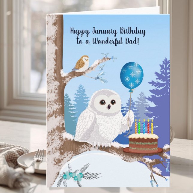 Dad Happy January Birthday Snowy Owl Kort (Skapare uppladdad)