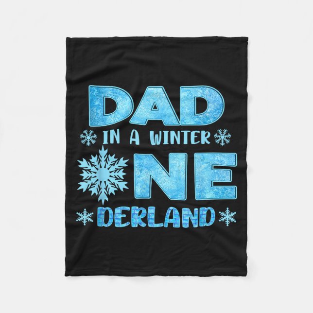 Dad In A Winter Onederland Bday Girl Sweet Snowfla Fleecefilt (Framsidan)