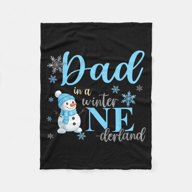 Dad In A Winter Onederland Birthday Boy Girl Cute  Fleecefilt (Framsidan)