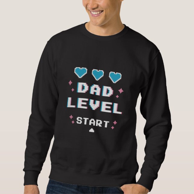Dad Level Start Pixel Gaming Style Lång Ärmad Tröja (Framsida)