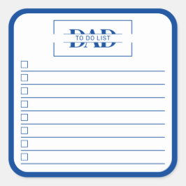 Dad Modern Blue Monogram 3" To Do List Fyrkantigt Klistermärke