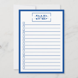 Dad Modern Blue Monogram 5" x 7" To Do List Inbjudningar