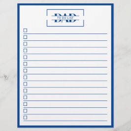 Dad Modern Blue Monogram 8.5" x 11" To Do List Reklamblad