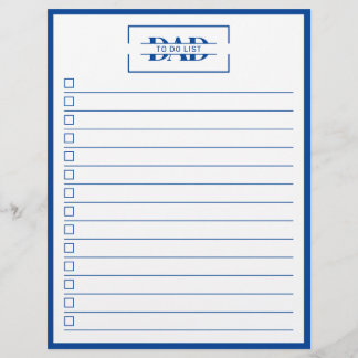 Dad Modern Blue Monogram 8.5" x 11" To Do List Reklamblad