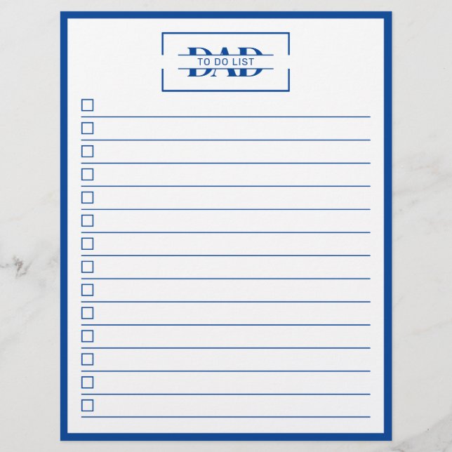 Dad Modern Blue Monogram 8.5" x 11" To Do List Reklamblad (Framsidan)