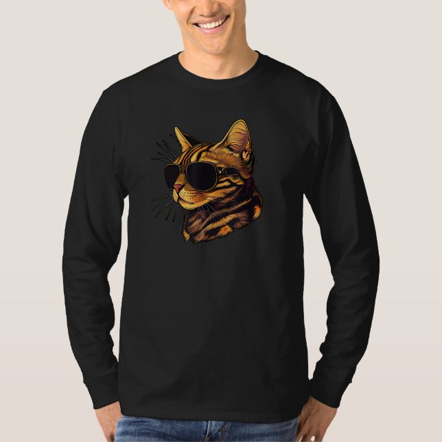 Dad Mom Cat Sunglasses  Bengal Cat T Shirt (Framsida)