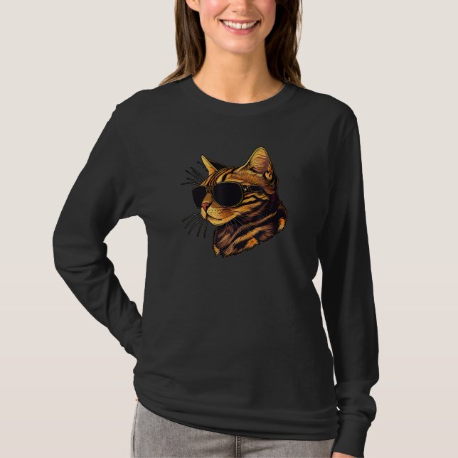 Dad Mom Cat Sunglasses  Bengal Cat T Shirt (Framsida)