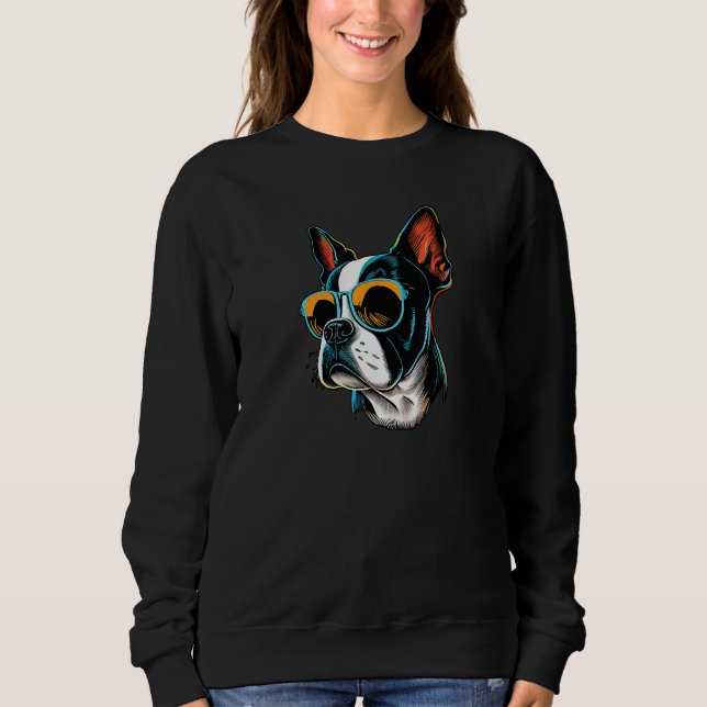 Dad Mom Cool Dog Sunglasses  Boston Terrier T Shirt (Framsida)