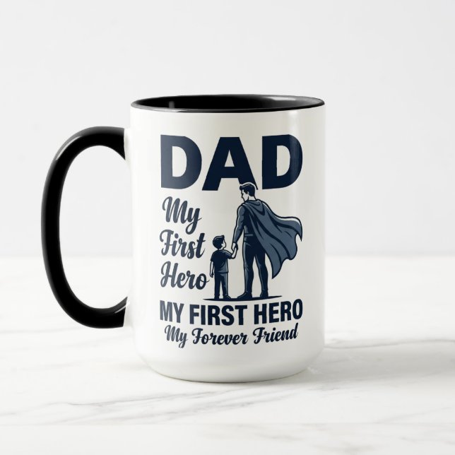 Dad My First Hero Superhero Fathers Day Mug Mugg (Vänster)