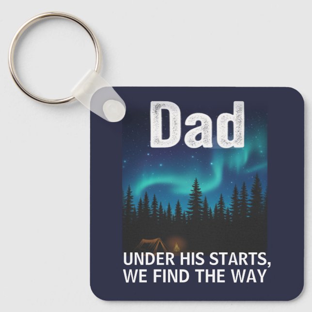 Dad Northern Lights Camping Customizable Nyckelring (Framsida)