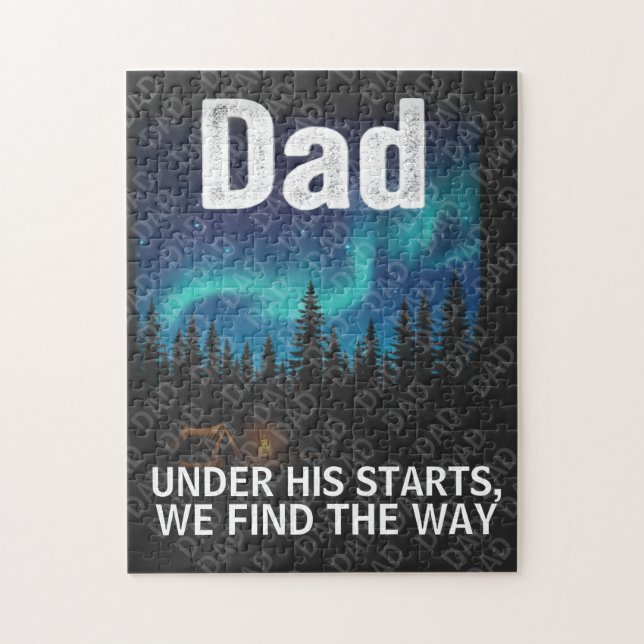 Dad Northern Lights Camping Customizable T-Shirt Pussel (Vertikal)