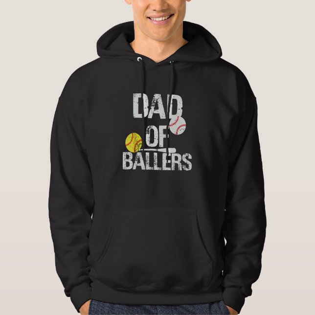 Dad of Ballers Dad of Baseball And Softball Player Hoodie (Framsida)