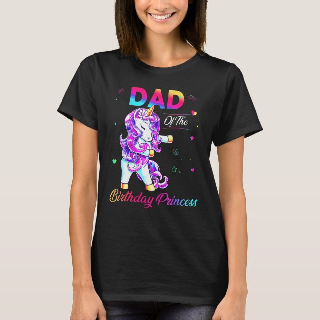 Dad Of The Birthday Princess Flossing Unicorn Men  T Shirt (Framsida)