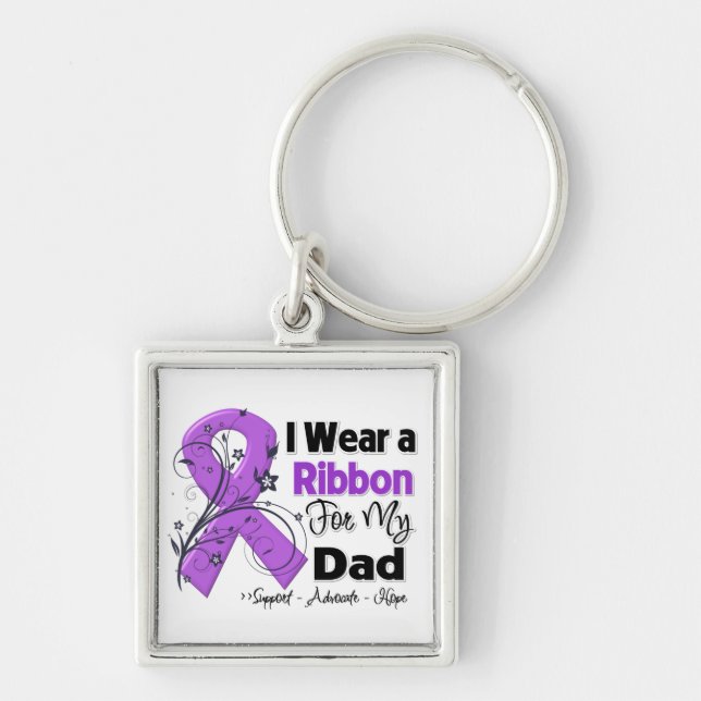 Dad - Pancreatic Cancer Ribbon Fyrkantig Silverfärgad Nyckelring (Framsidan)