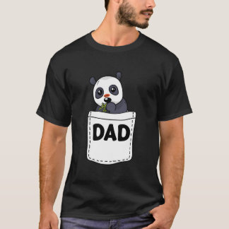Dad Panda Pocket Fathers Day Animal Papa Grandpa T Shirt