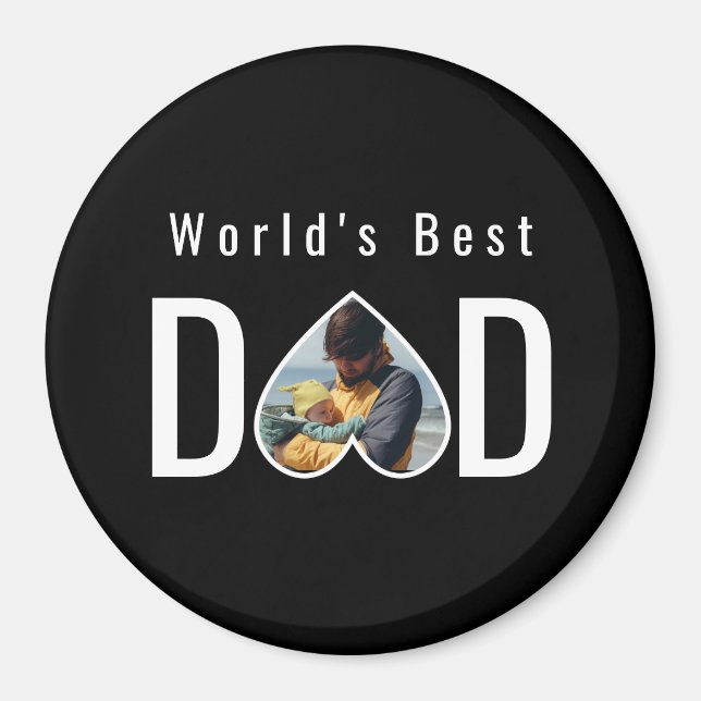 Dad Photo in Black Heart Frame Modern Text Magnet (Framsidan)