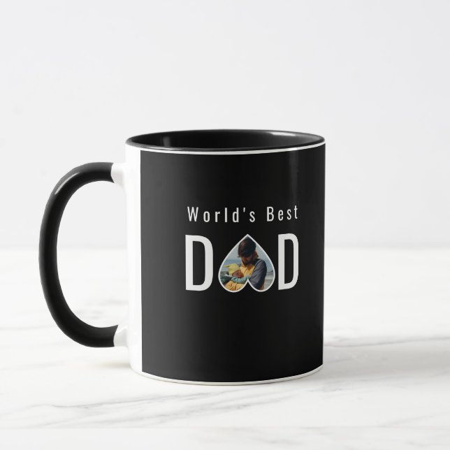 Dad Photo in Black Heart Frame Modern Text Mugg (Vänster)