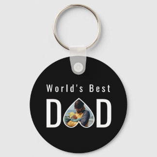 Dad Photo in Black Heart Frame Modern Text Nyckelring