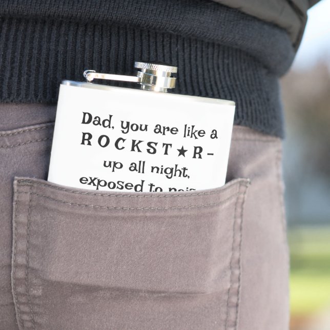 Dad Rockstar 8oz Flask, Birthday Gift From Kids,   Fickplunta (In Situ)