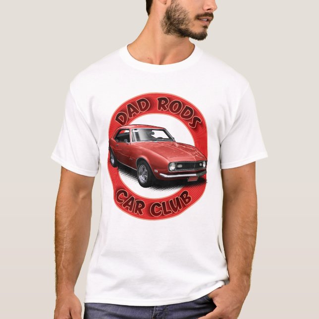 Dad Rods Car Club Red Camaro T-Shirt (Framsida)