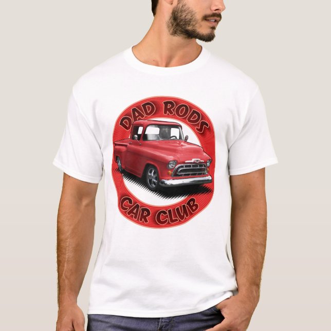 Dad Rods Car Club Red Pickup Car T-Shirt (Framsida)