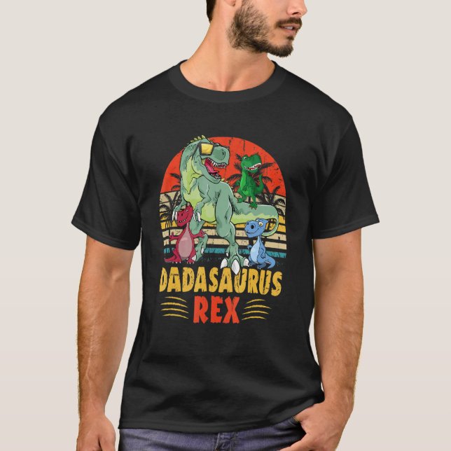 Dad saurus Rex Daddy Dinosaur 3 three Kids Father' T Shirt (Framsida)
