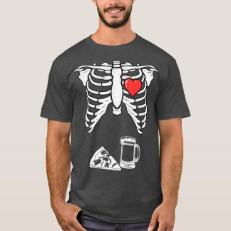 Dad Skeleton Halloween Beer Pizza Funny Couple T Shirt