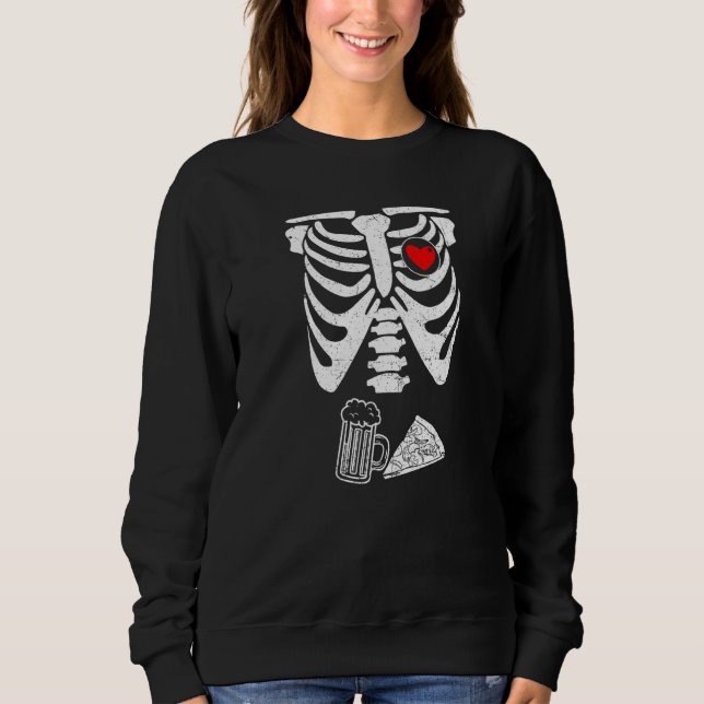 Dad Skeleton Halloween Beer Pizza Pregnancy Couple T Shirt (Framsida)