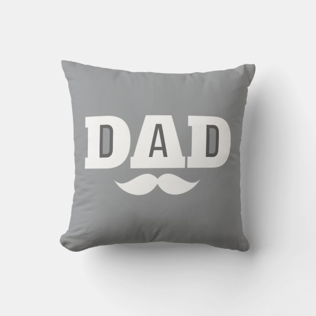 Dad Throw Pillow Mustache Brow Black Grey Orange Kudde (Framsida)