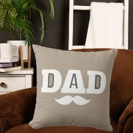 Dad Throw Pillow Mustache Brow Black Grey Orange Kudde