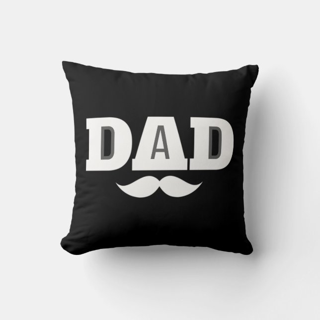 Dad Throw Pillow Mustache Brow Black Grey Orange Kudde (Framsida)