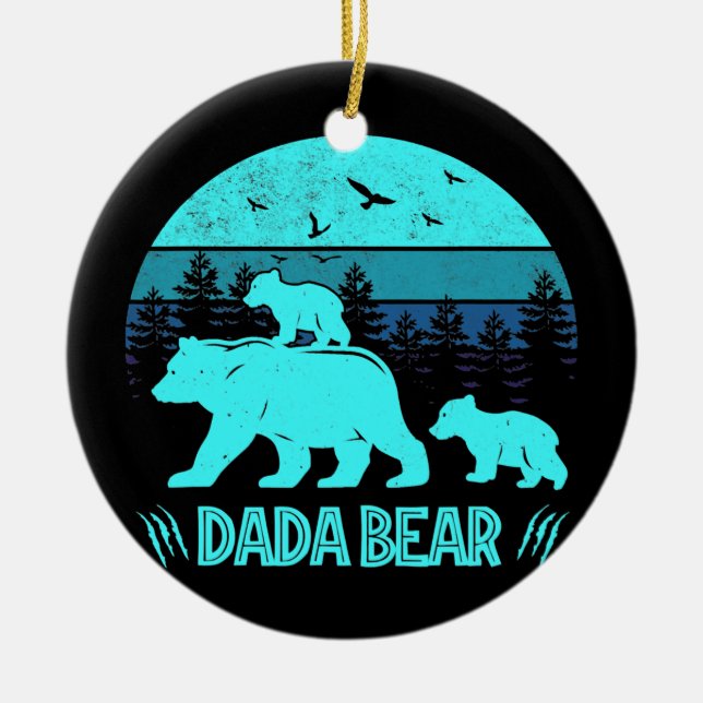 Dada Bear 2 Unge pappa of Twin Family Matching Julgransprydnad Keramik (Framsidan)