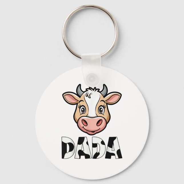 Dada Cow Skriv ut rad Mönster Fars dag Nyckelring (Framsida)