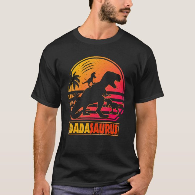 Dada Dinosaur Dadasaurus 2 Två barn Julafton Manar T Shirt (Framsida)
