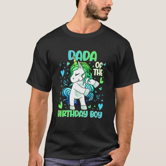 Dada från Födelsedagsfest Boys Dabbing Unicorn T Shirt (Framsida)