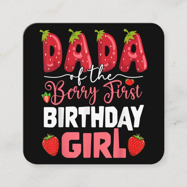 Dada i Berry First Birthday of Girl Strawberr Fyrkantigt Visitkort (Framsida)