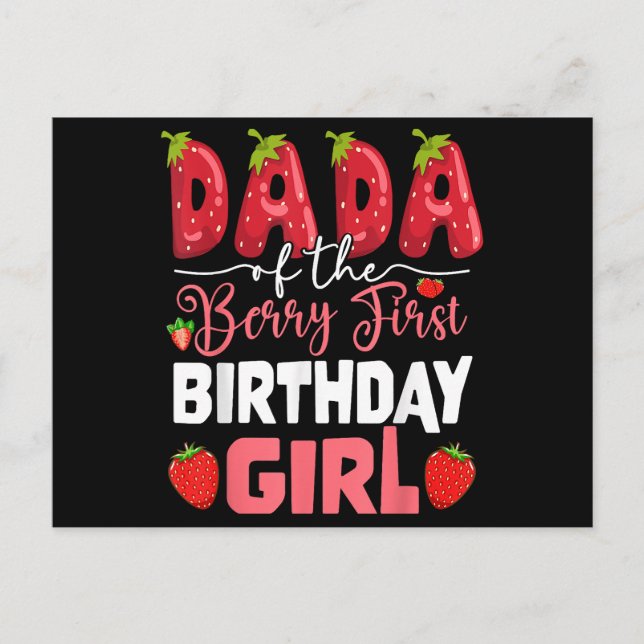 Dada i Berry First Birthday of Girl Strawberr Helg Vykort (Framsida)