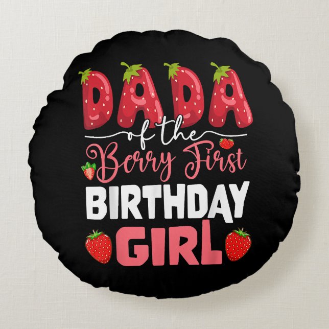 Dada i Berry First Birthday of Girl Strawberr Rund Kudde (Framsidan)