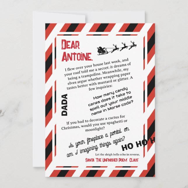 DADA Julbrev från jultomten Släden som glömde bort Inbjudningar (Framsida)