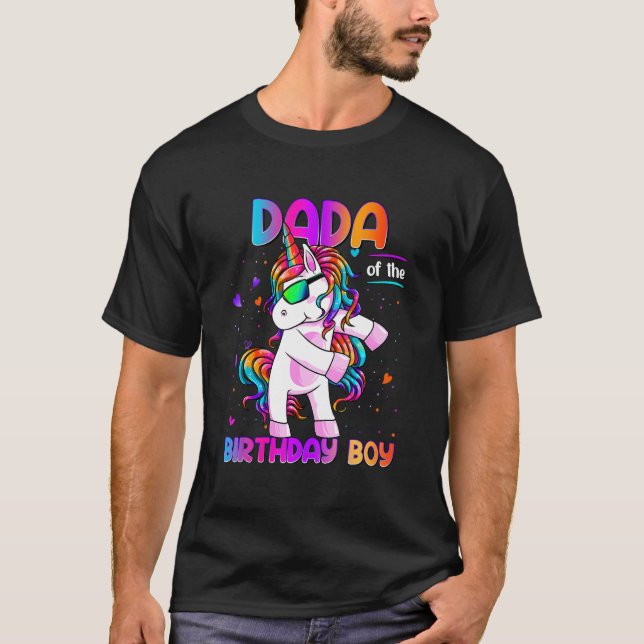 Dada of the Birthday Boy Dabbing Unicorn Party 1 T Shirt (Framsida)