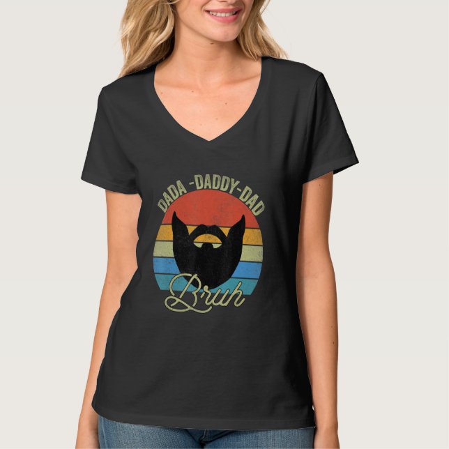 Dada pappa Pappa Bruh Fars dag 2022 Beard Retro V T Shirt (Framsida)